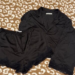 Abercrombie & Fitch Black Satin Lace Trimmed Women's Sleepwear Set